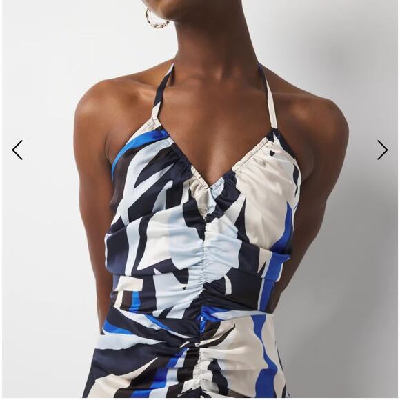 WHBM Satin Halter Maxi Blue Dress NWT $180 Abstract Print Modern - Picture 16 of 16